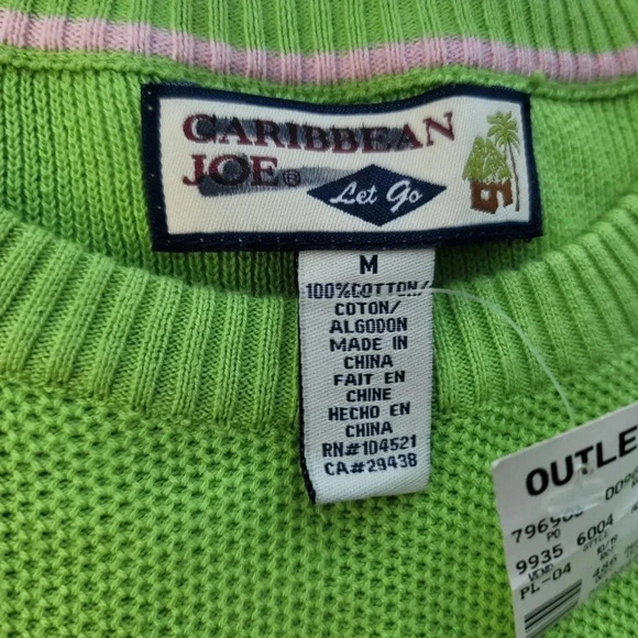 NWT Caribbean Joe Mens Size M Sweater Green 100% Cotton Pullover Crew Neck - Picture 2 of 8